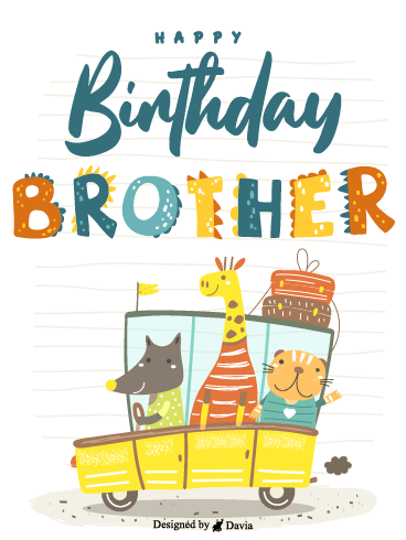 Animals In A Car – Happy Birthday Brother Cards