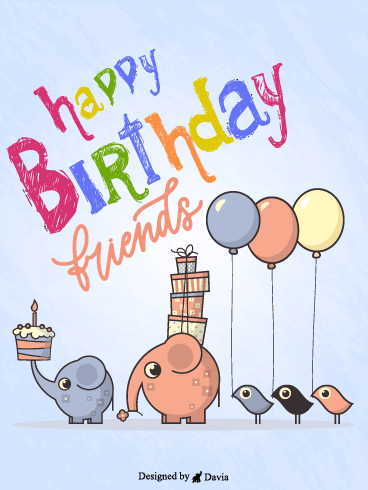 Elephants & Birds – Happy Birthday Friend Cards