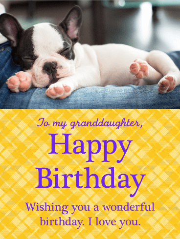 Sleeping Pug Happy Birthday Card for Granddaughter