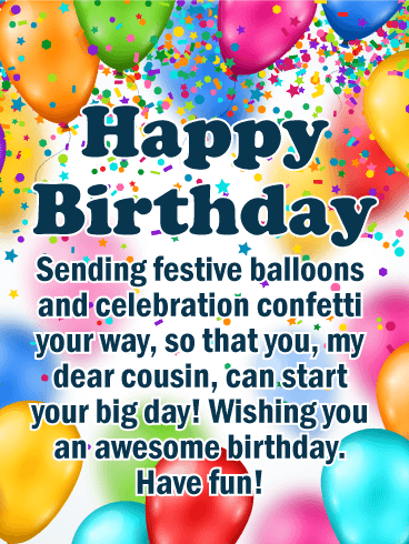 Festive Balloons Happy Birthday Card for Cousin