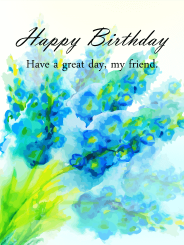 Blue Watercolor Flowers Happy Birthday Card for Friends