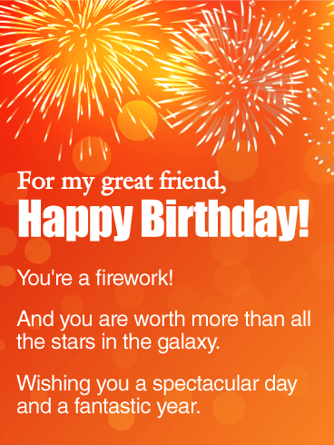 You are a Firework! Happy Birthday Wishes Card for Friends