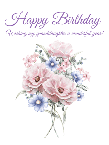 Pretty Flower Happy Birthday Card for Granddaughter