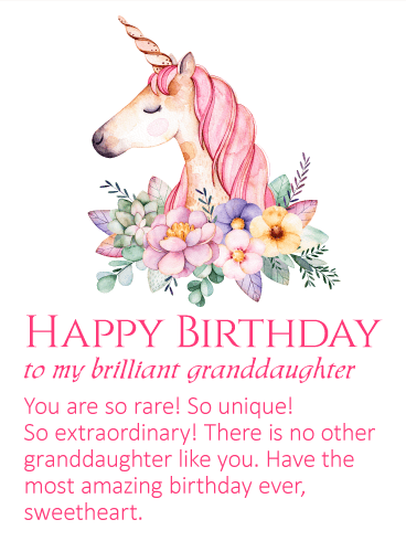 To my Brilliant Granddaughter - Unicorn Happy Birthday Wishes Card