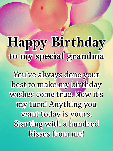A Hundred Kisses - Happy Birthday Card for Grandmother