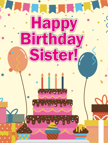 Festive Happy Birthday Card for Sister
