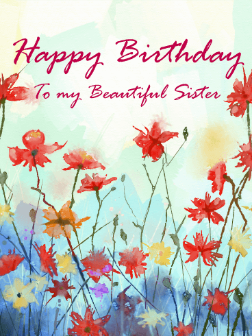 Painting Flower Happy Birthday Card for Sister