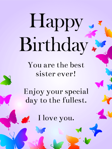 Rainbow Butterflies Happy Birthday Wishes Card for Sister