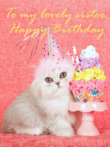 Pretty Cat Happy Birthday Card for Sister
