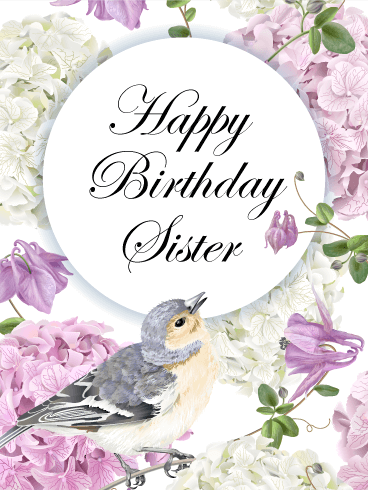 Purple Hydrangea Happy Birthday Card for Sister