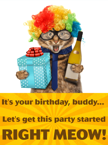 Party Cat Funny Birthday Card for Friends