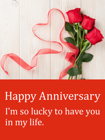 Red Ribbon & Rose Happy Anniversary Card