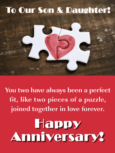A Perfect Fit! - Happy Anniversary Card for Son and Daughter