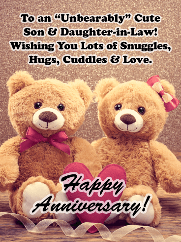 An “Unbearably” Cute Couple - Happy Anniversary Card for Son and Daughter