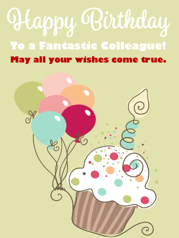 Cupcake & Balloons - Happy Birthday Card for Colleague