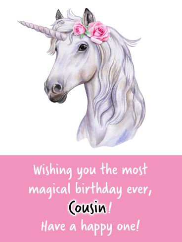 Magical Unicorn- Happy Birthday Wish Card for Cousin