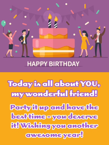 Purple Party - Happy Birthday Wish Card for Friend