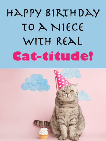 Real Cat-titude! - Happy Birthday Card for Niece