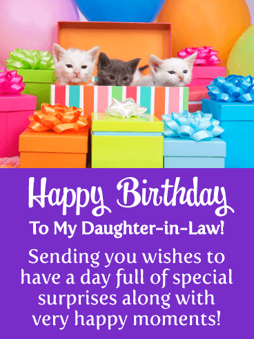 Kittens & Presents - Happy Birthday Card for Daughter-in-Law