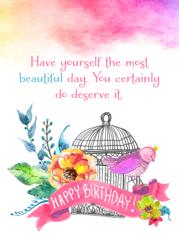 Lovely Bird & Flowers – Happy Birthday Card