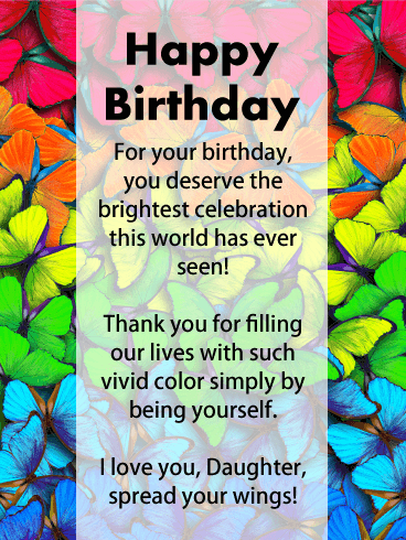 Rainbow Butterflies - Happy Birthday Card for Daughter