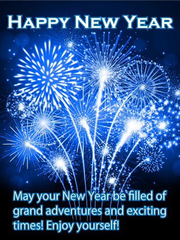 Big Blue New Year Fireworks Card